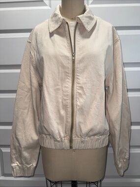 Neutral Cream Zip-Front Bomber Jacket by